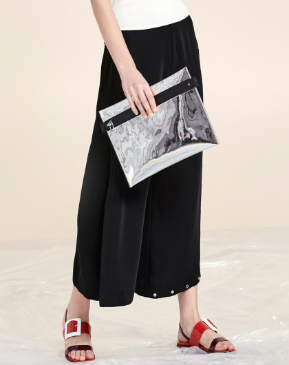 纯色高开叉阔腿裤