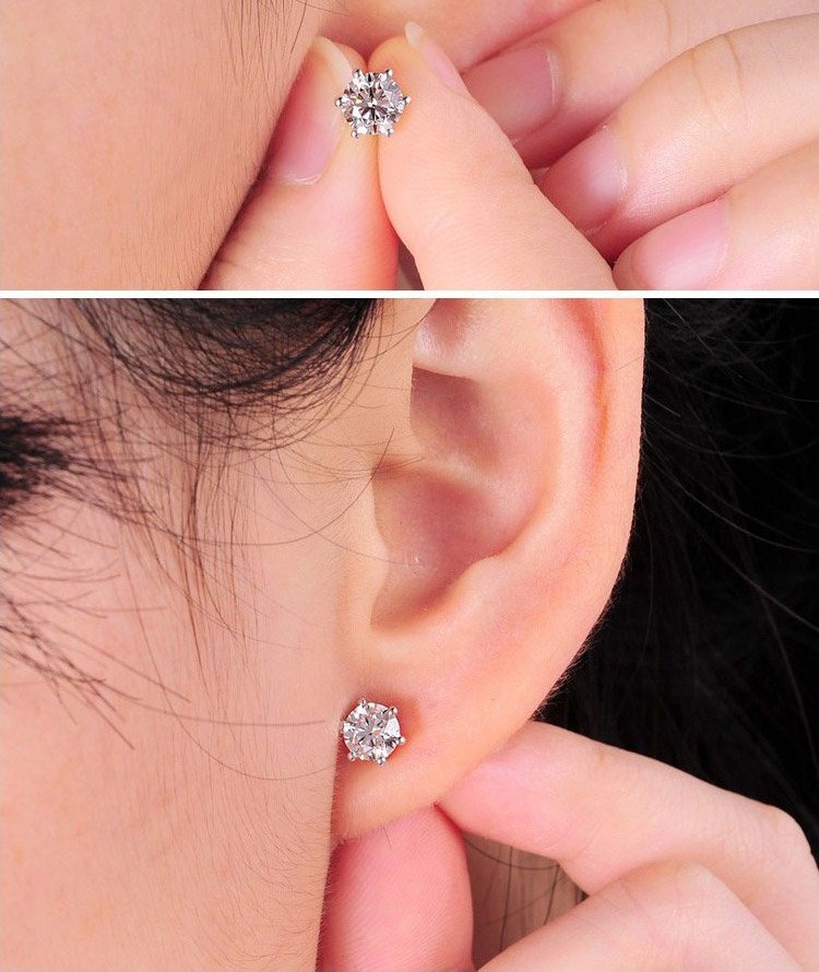 喜钻 皇冠六爪pt950铂金30分钻石耳钉