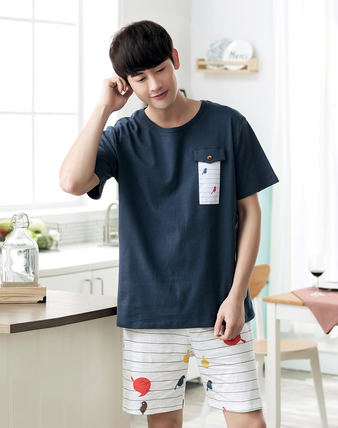 男款夏季短袖舒适休闲家居服套装丈青