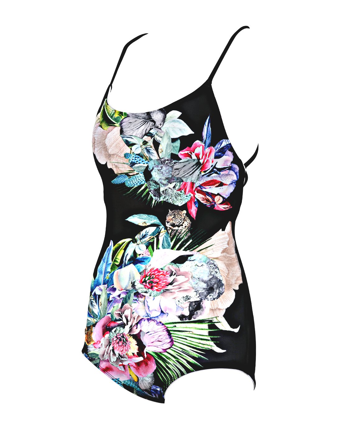 安莉芳热带印花连体厚杯性感露背泳衣花色