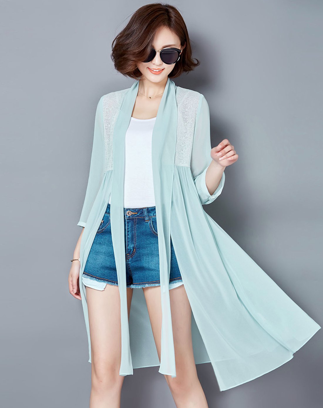 纯色长款防晒衣浅粉色