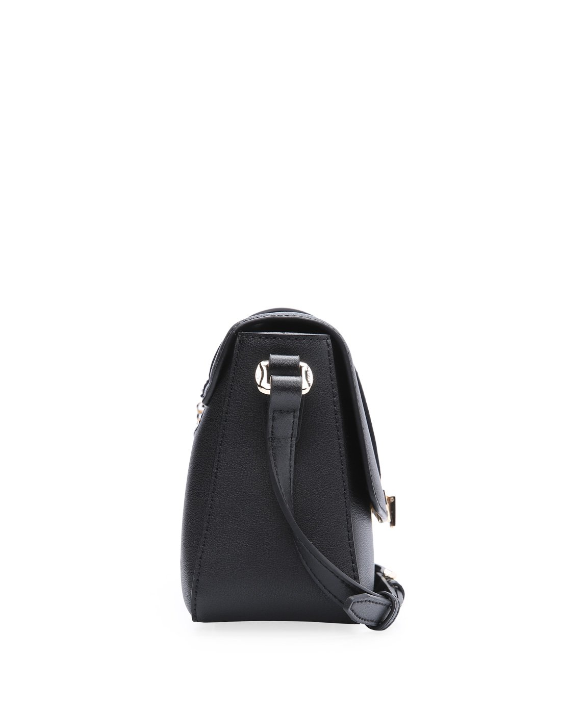 红谷2017新款 女款个性圆扣斜挎包女包漆黑