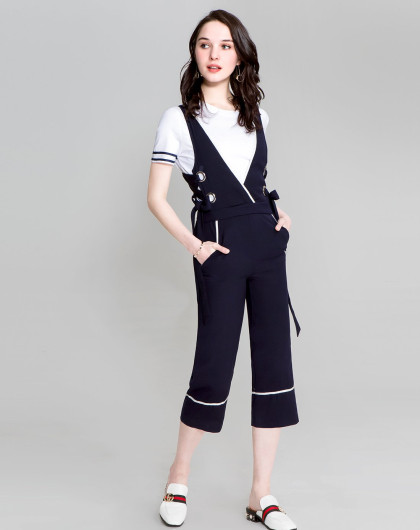 慕诗涵 学院风连体阔腿裤套装藏青