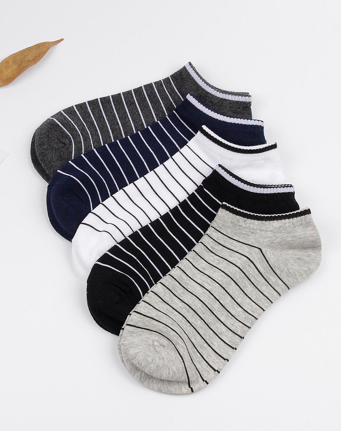 mkmj男士袜子休闲条纹船袜5双装