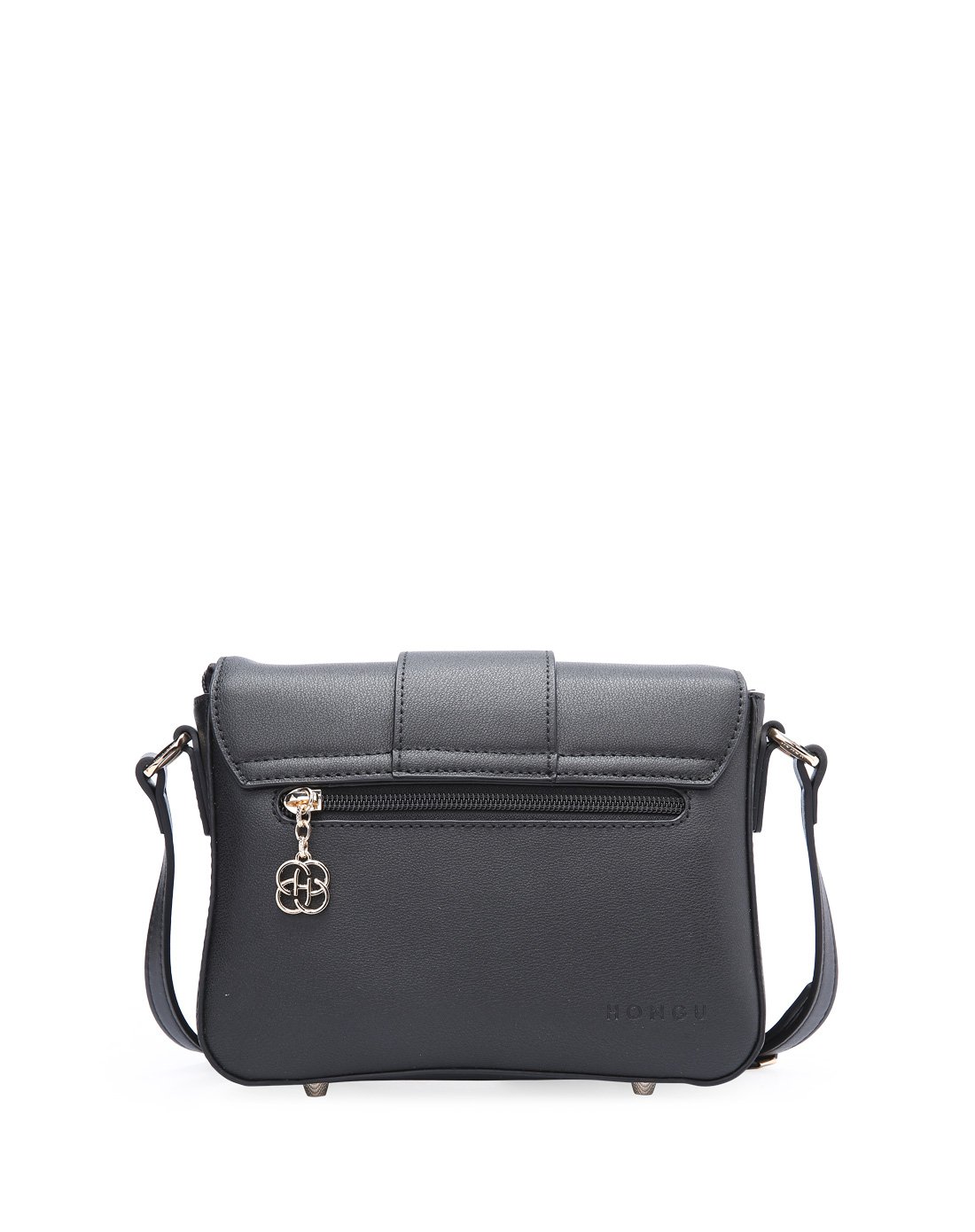 红谷2017新款 女款个性圆扣斜挎包女包漆黑