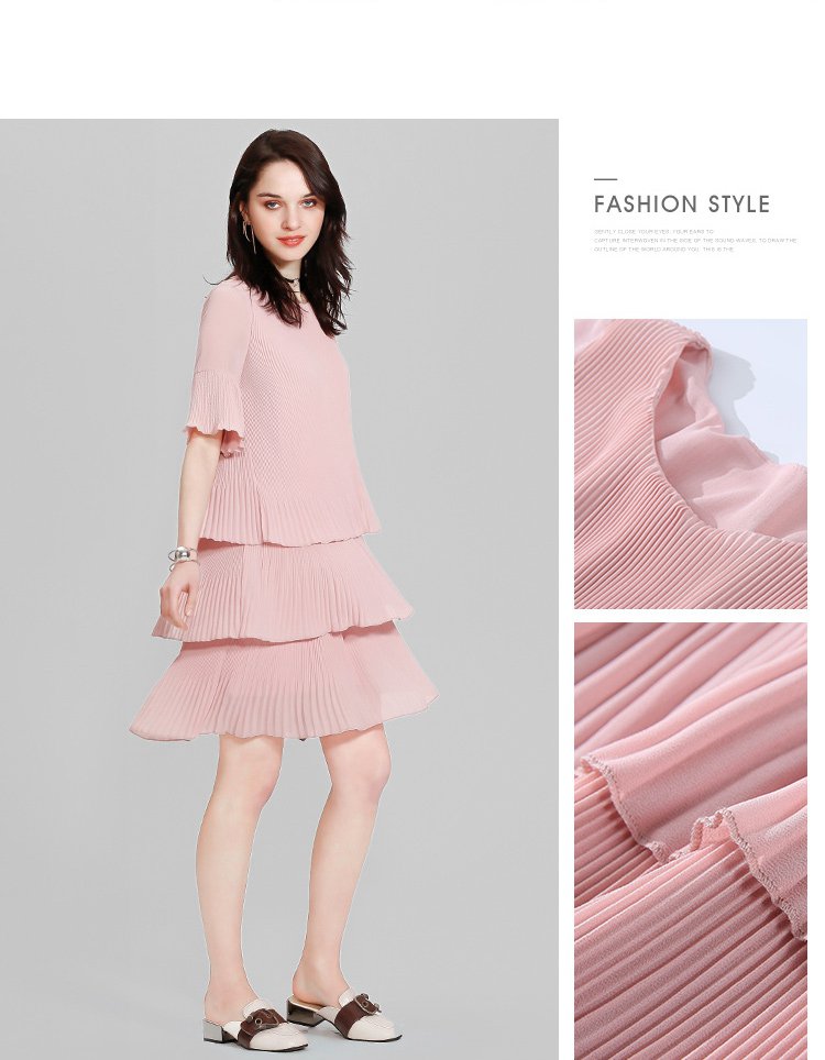 慕诗涵 多层次百褶蛋糕连衣裙黑色