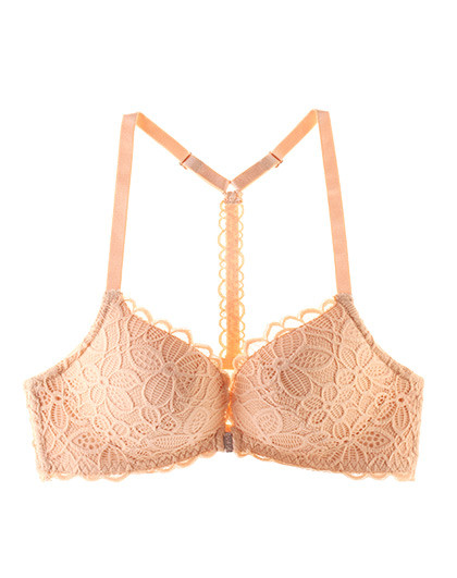 前扣美背唯美蕾丝性感深v无钢圈文胸内衣黑色