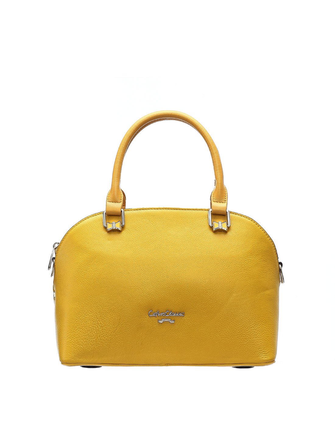 塞飞洛牛皮车缝线贝壳形简约商务纯色女士中手提包玫红色