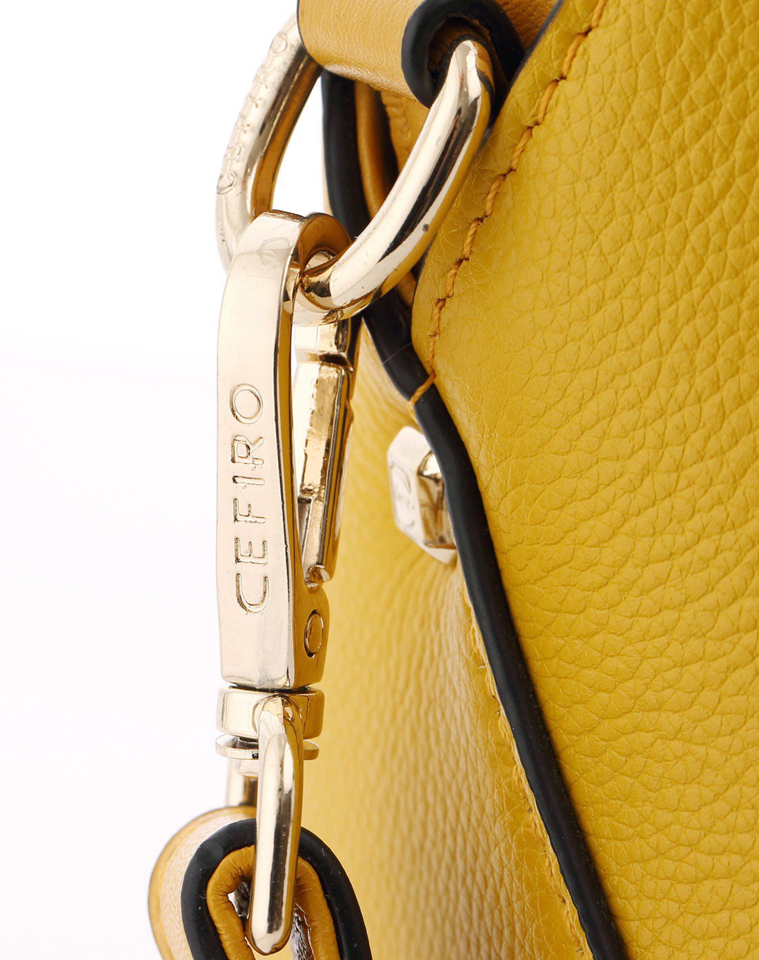 塞飞洛牛皮车缝线贝壳形简约商务纯色女士中手提包黄色