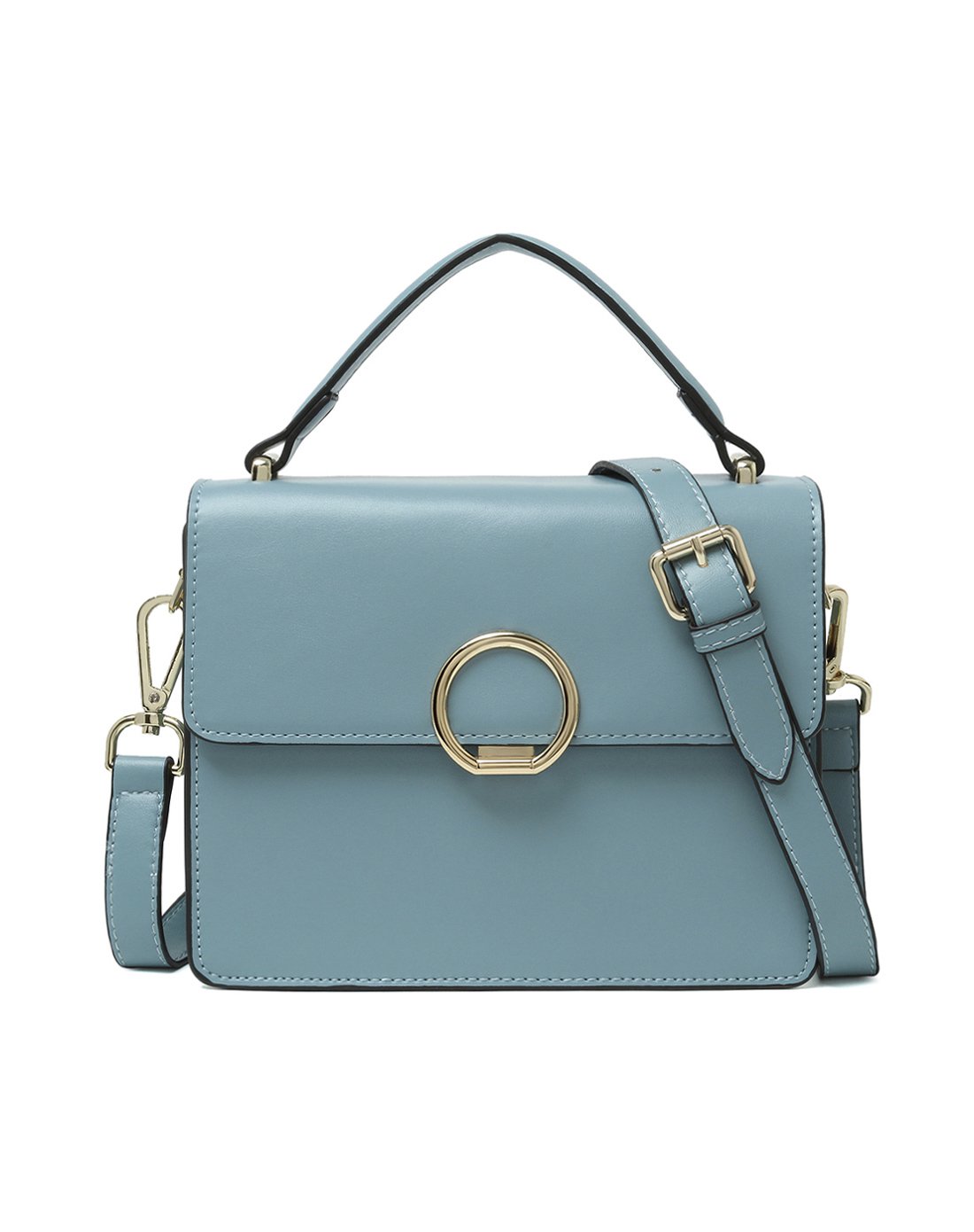 2017新款金属圆环纯色小方包单肩包斜挎包包女包黑色