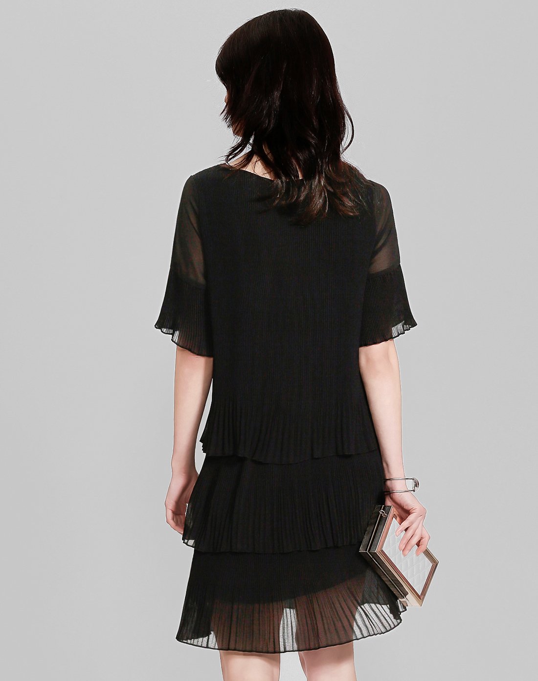 慕诗涵 多层次百褶蛋糕连衣裙黑色