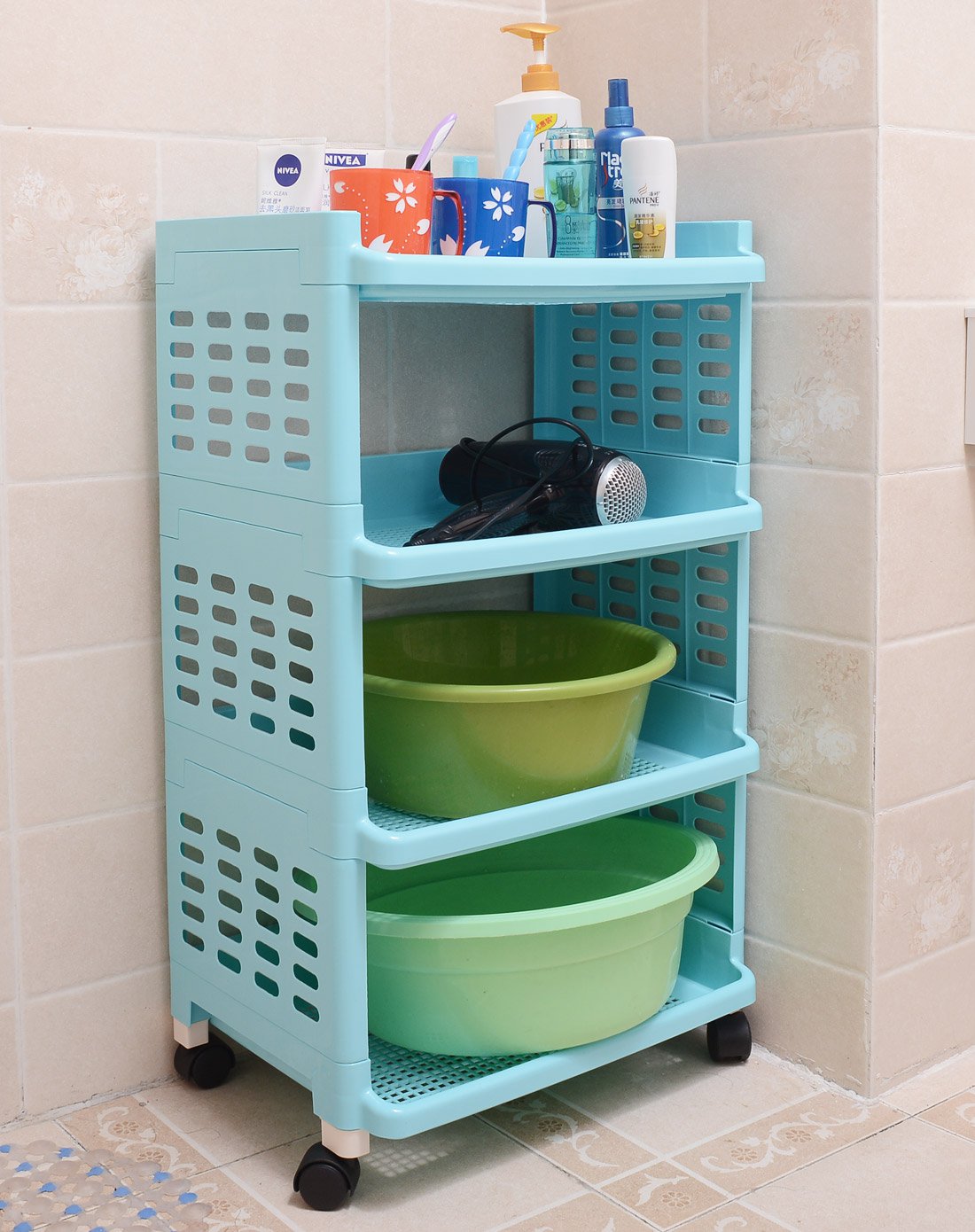 百草园置物架 浴室 厨房多用收纳架 青绿色8338