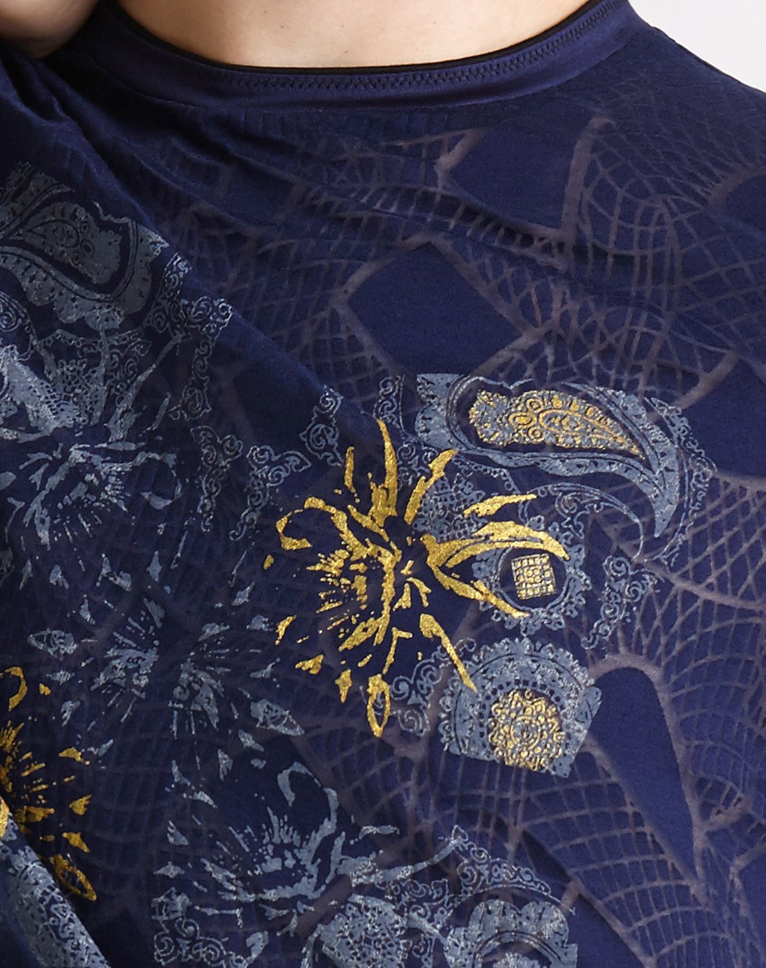 宝蓝印花烧花工艺时尚男装短袖圆领t恤