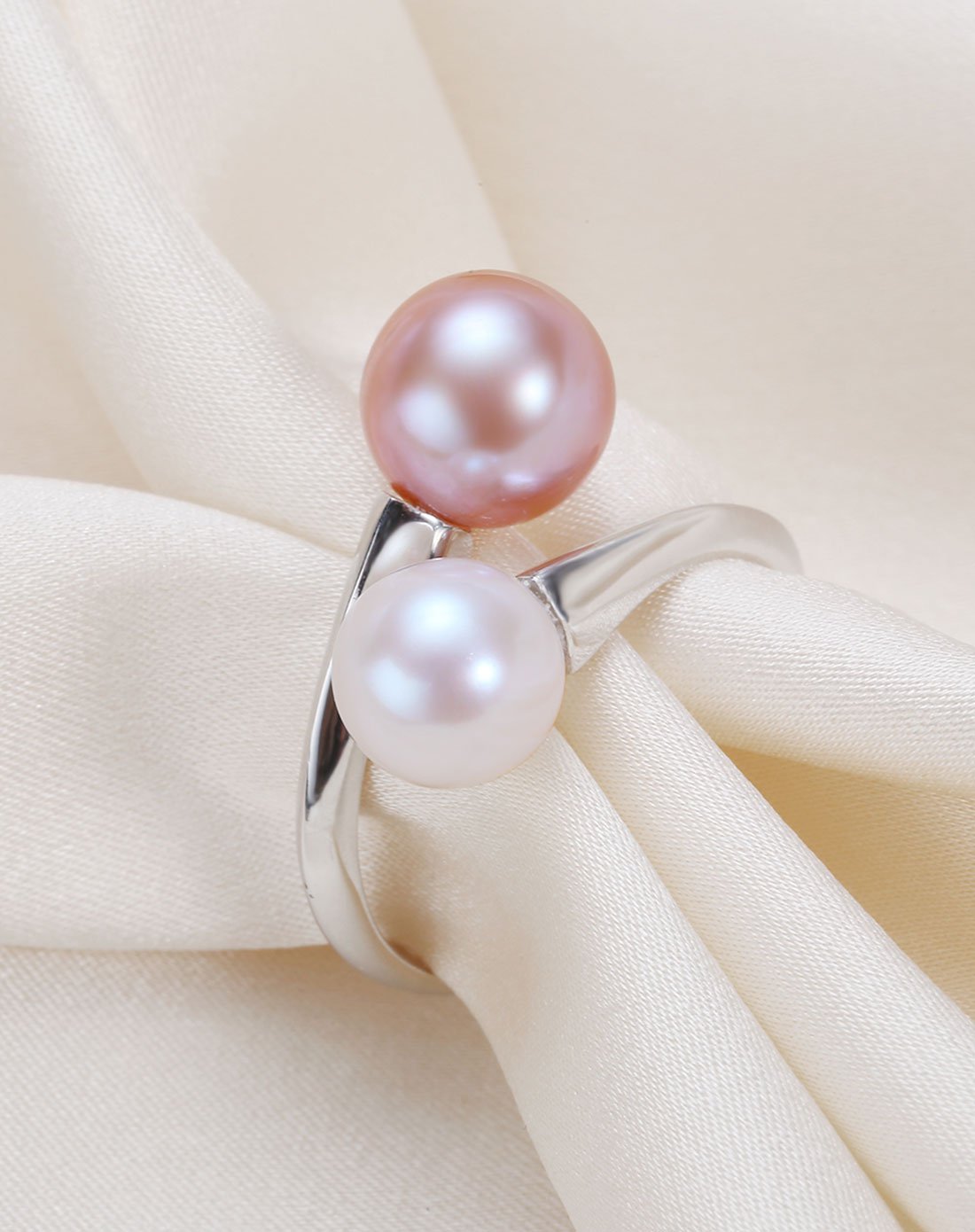 黛米 淡水珍珠戒指粉紫色\白色s925银