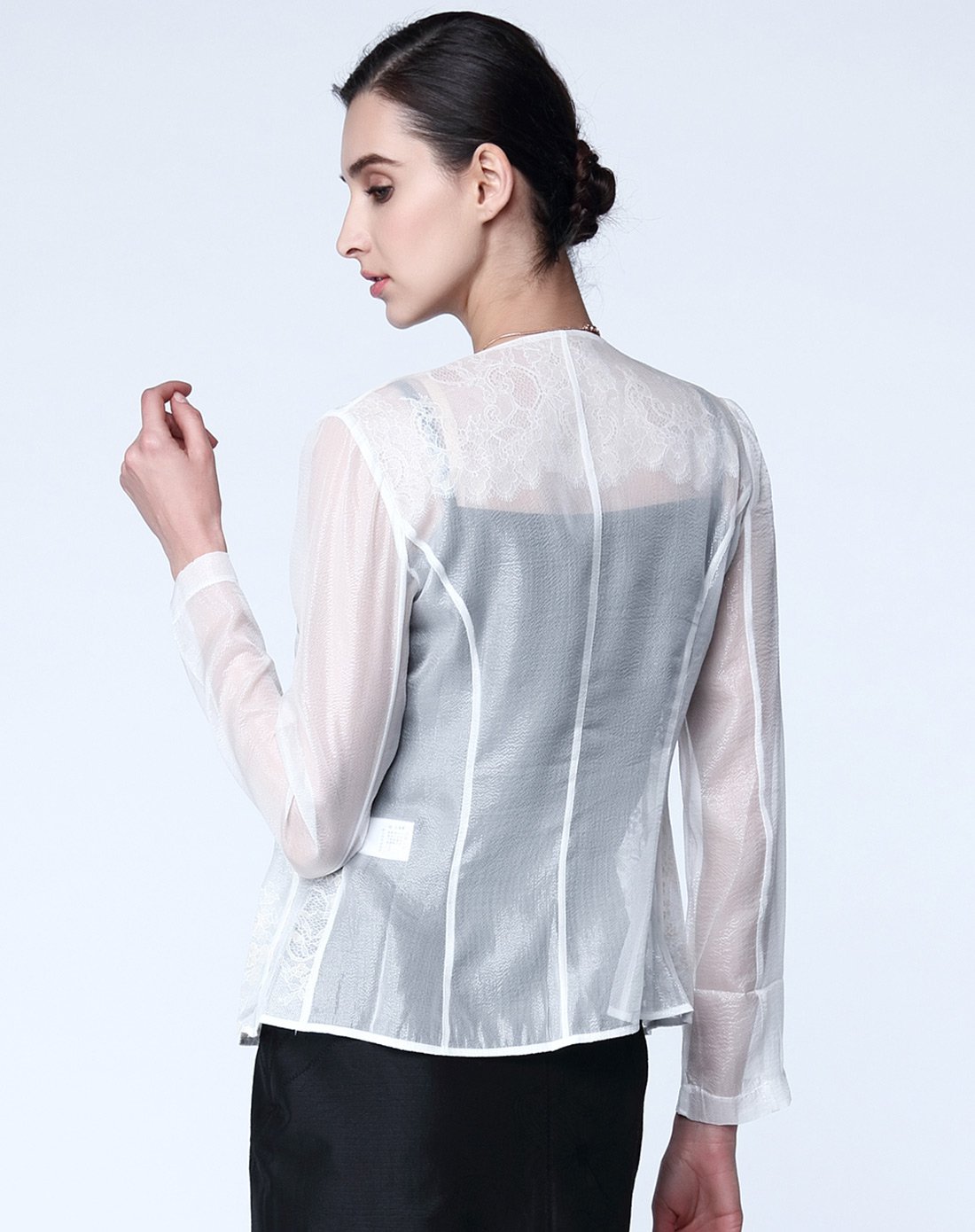 叠透蕾丝修身小外套白色