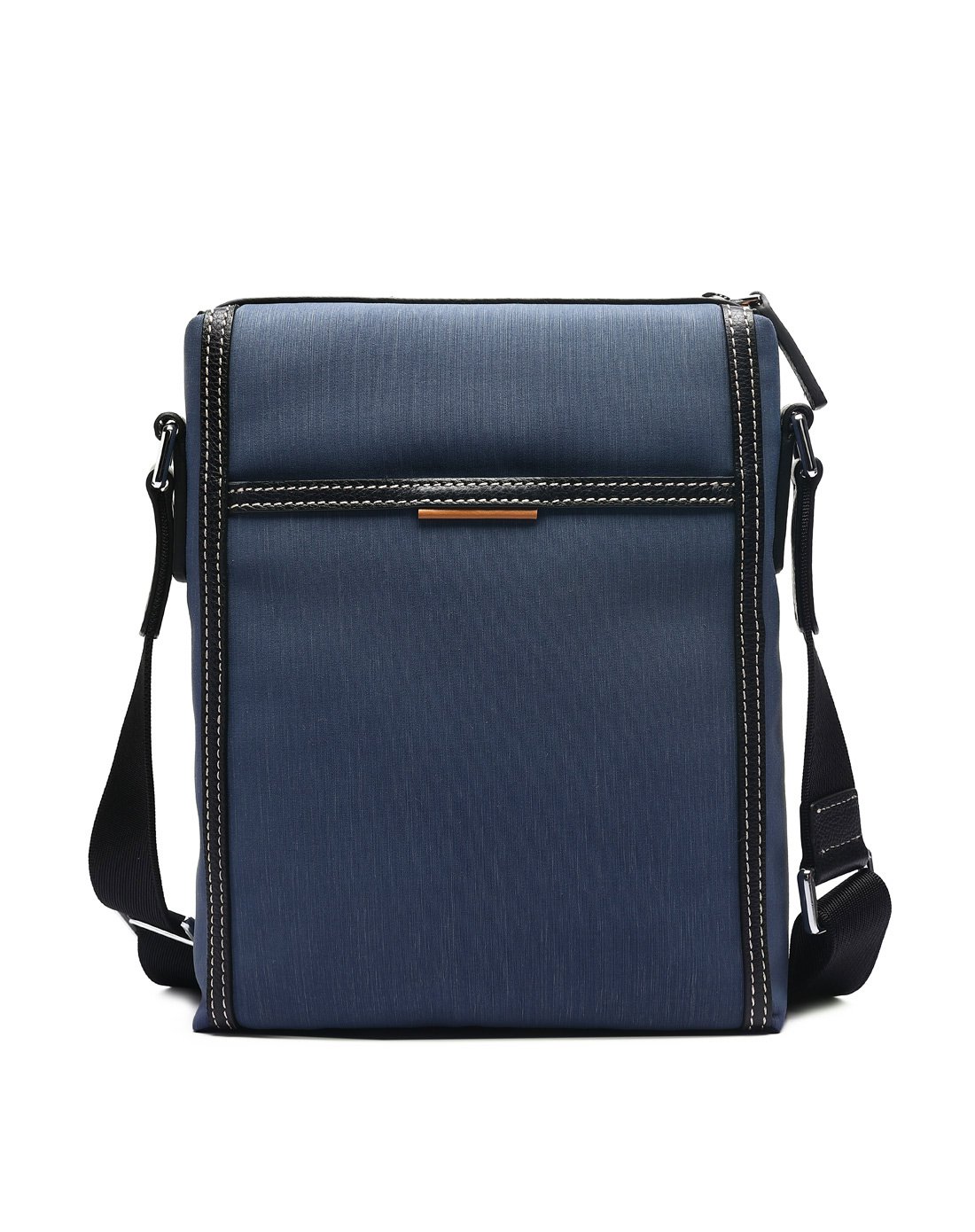 专柜同款轻便时尚休闲布配皮男士斜挎包蓝色