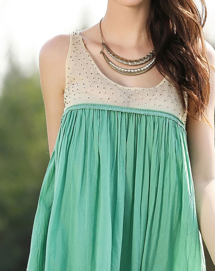 手工钉珠收碎褶长款连衣裙