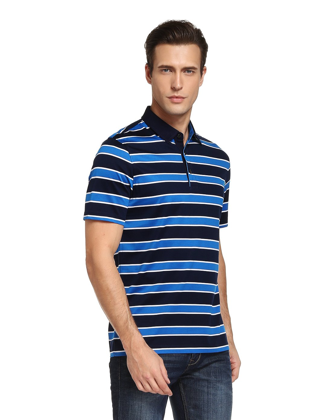 经典条纹舒适轻薄透气短袖t恤蓝色