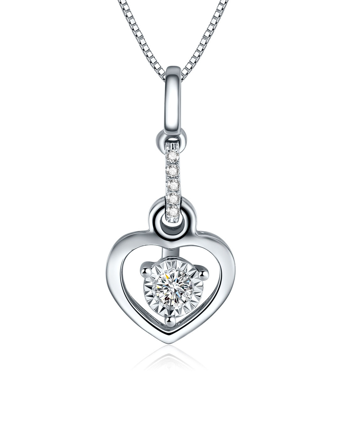 黛慕妮 18k金白金爱心钻石吊坠(不含项链)