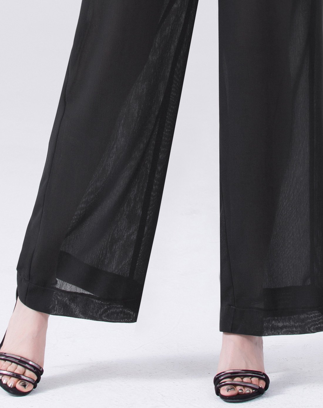 休闲薄纱半透明阔腿裤