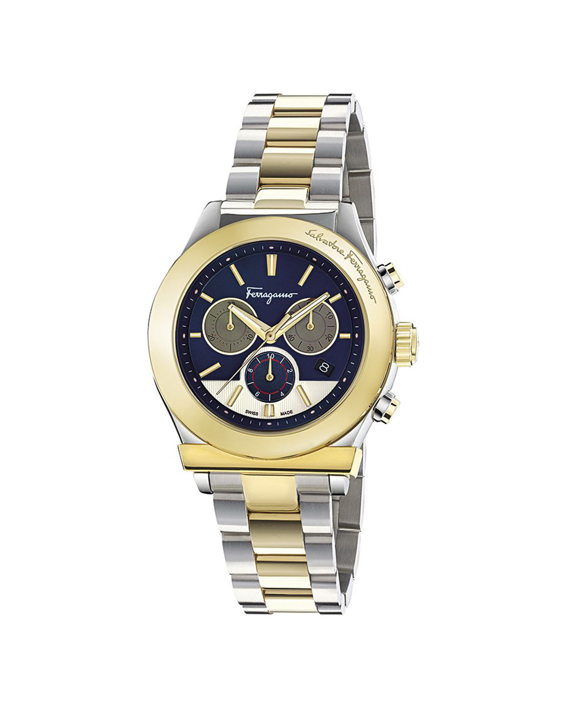 ferragamo腕表 名媛绅士的选择男款1898 chrono银/金色三眼计时石英