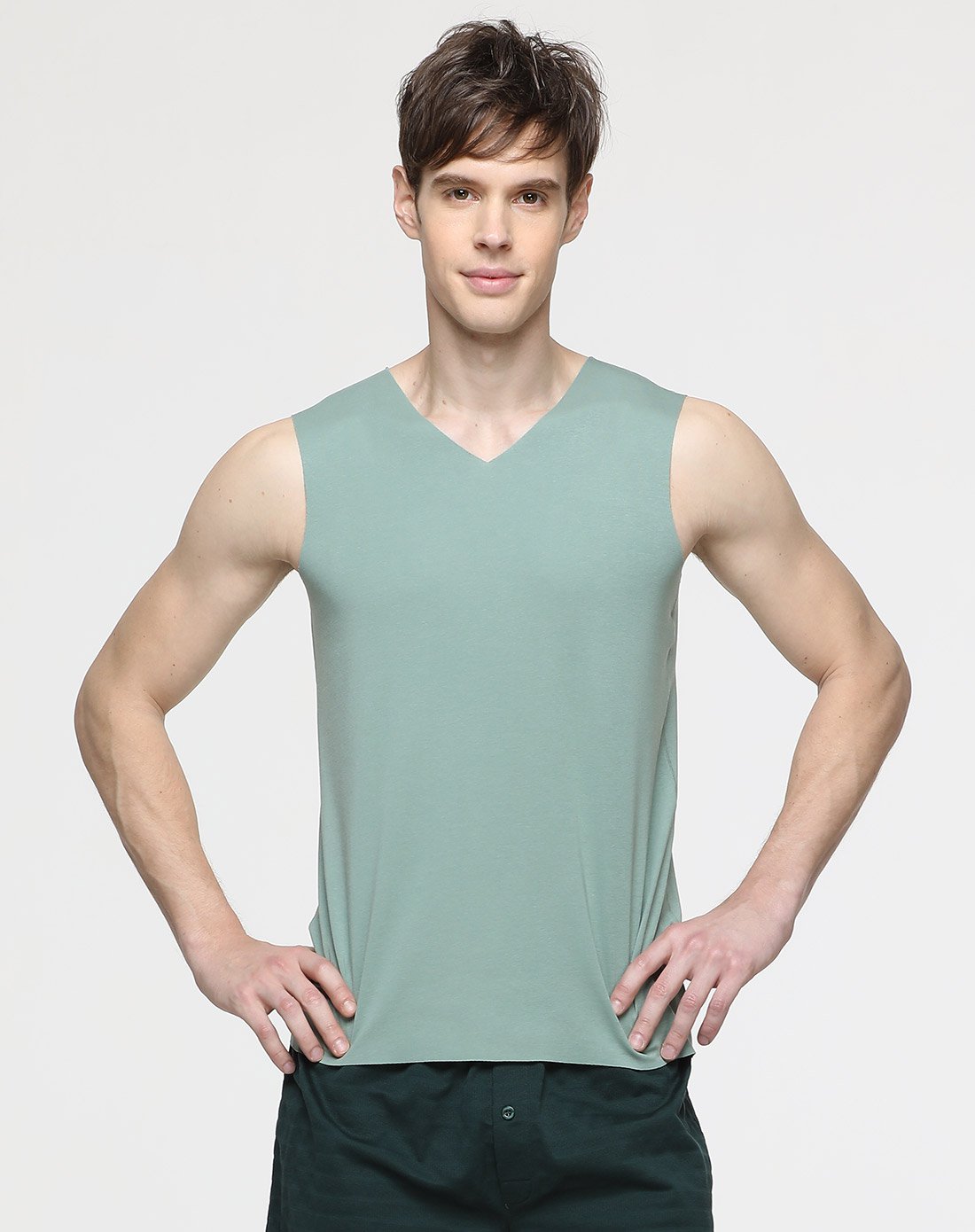 dv莫代尔棉无痕男基础宽肩背心运动汗衫男士打底背心