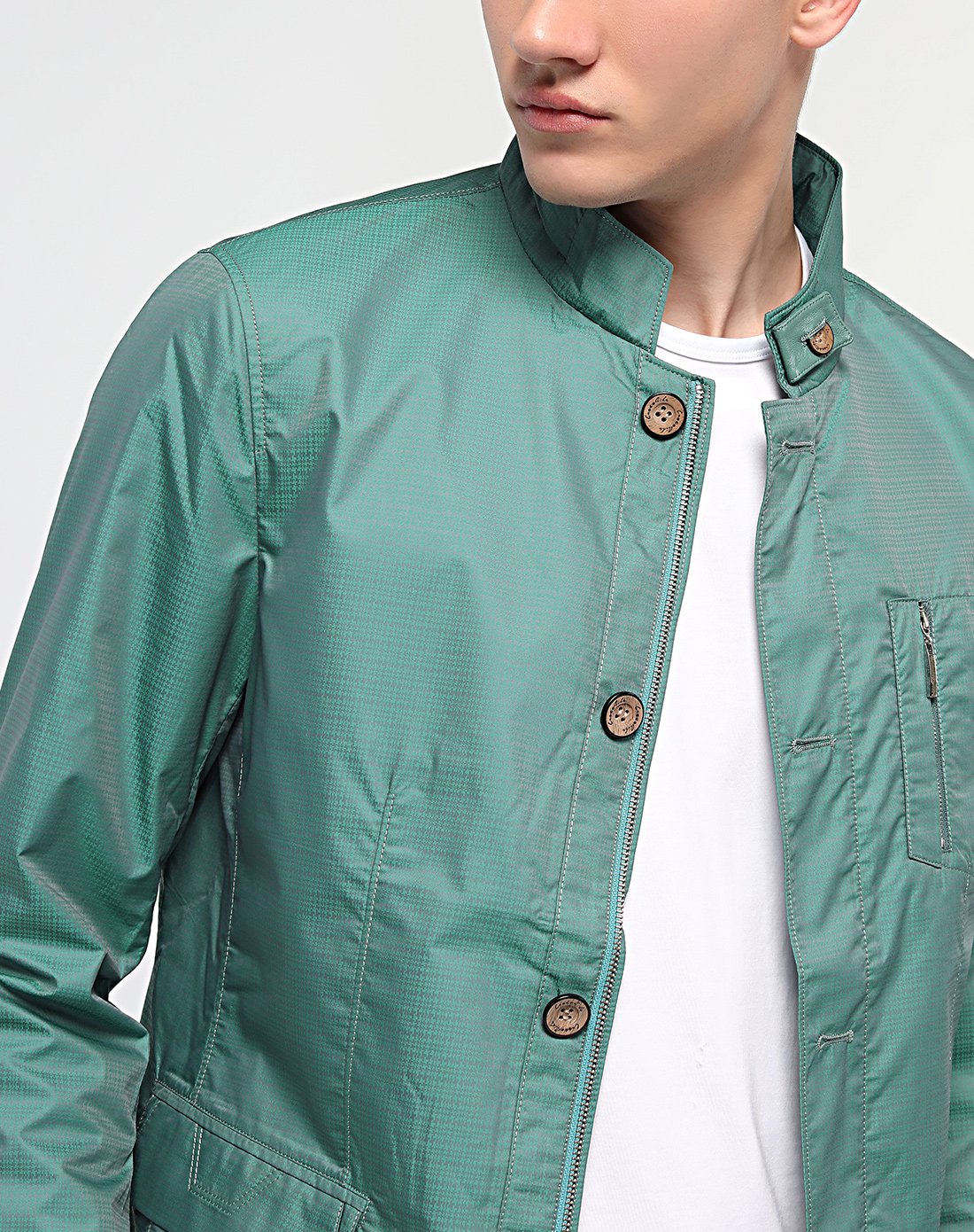 暗青时尚立领拉链装饰夹克外套