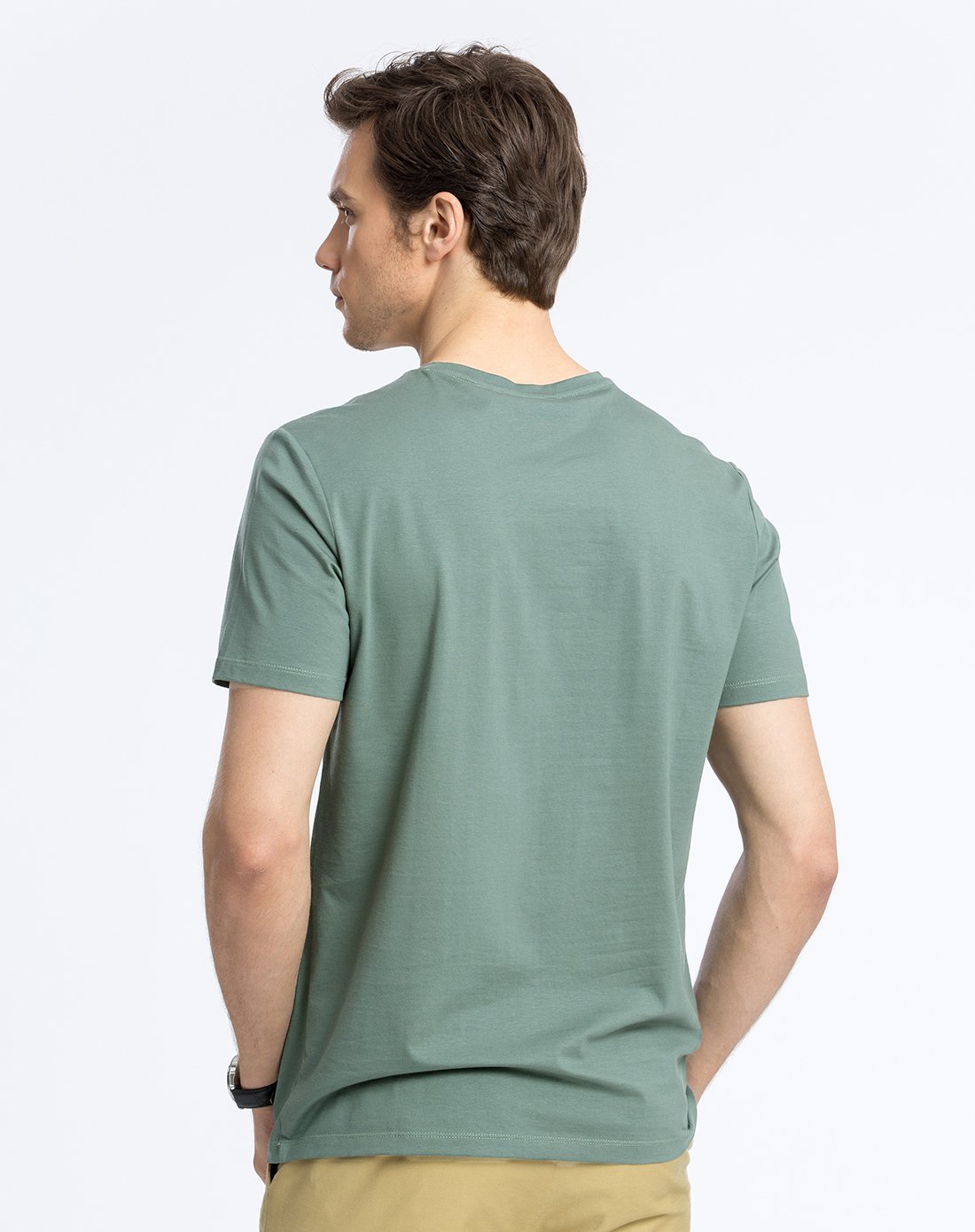 2017新品 时尚棉质印花 短袖t恤灰绿