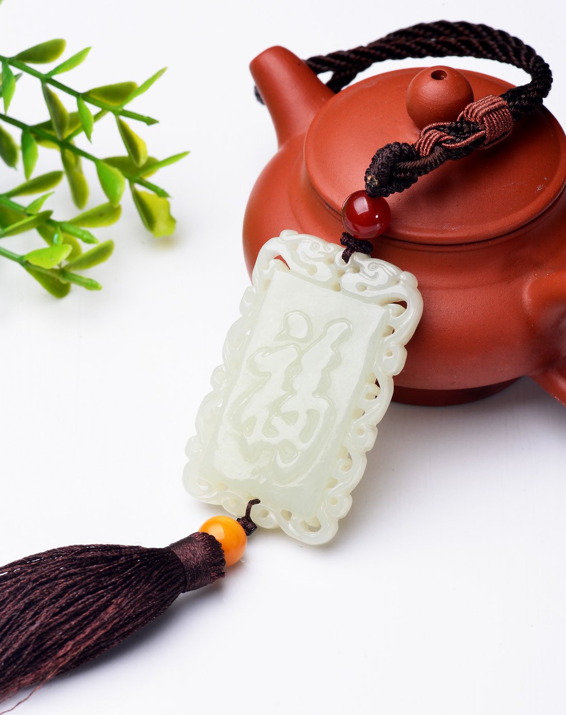 天然和田玉骏业崇隆车挂腰挂两用(附证书).