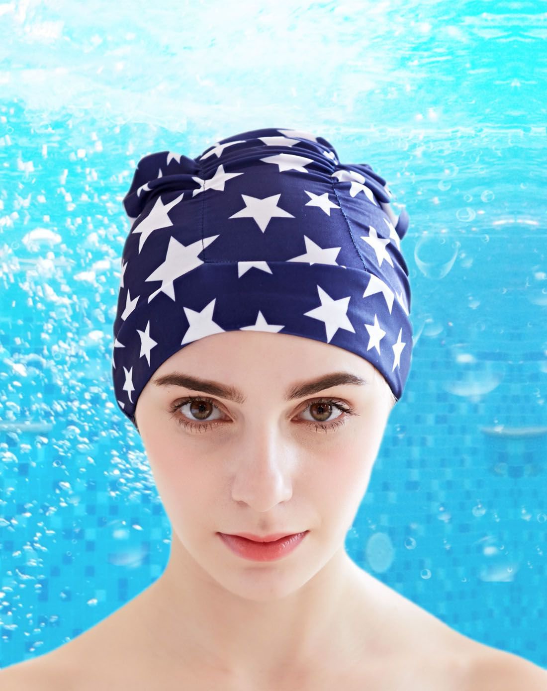 时尚舒适 成人不勒头长发护耳 女士泳帽