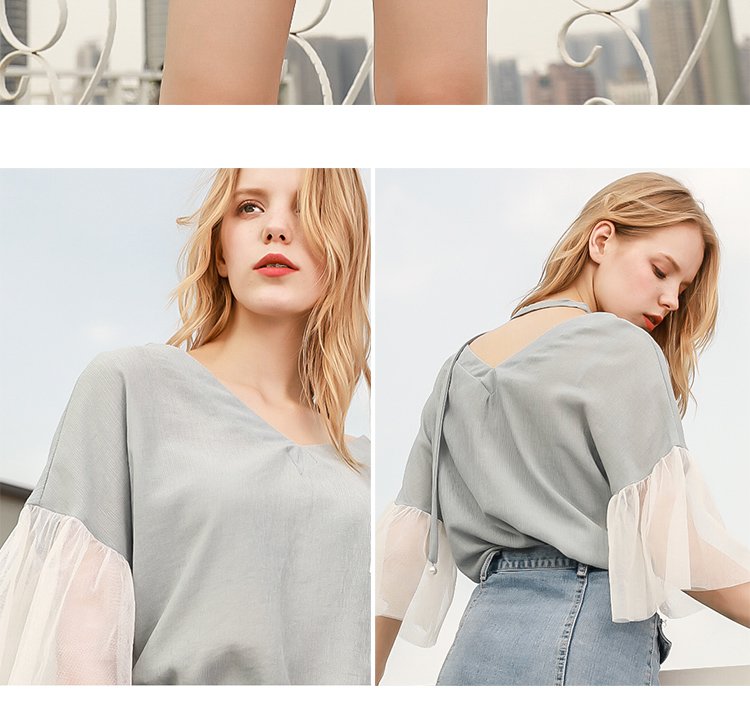 茵佳妮in-colour女装专场 女性灰蓝短袖衬衫灰蓝 品牌名称: 茵佳妮