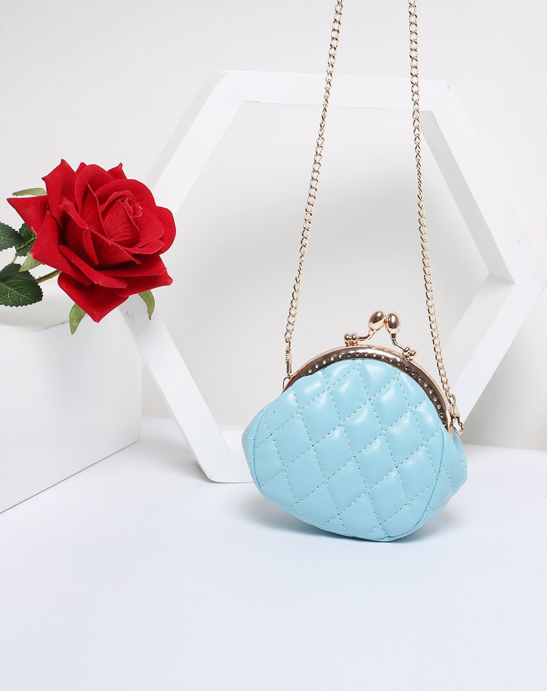 2017新品 时尚简约果冻色链条迷你手拿包粉兰色