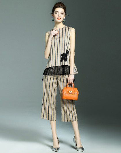 福玛玛*xuyuan 设计师系列 贴花休闲无袖套装卡其