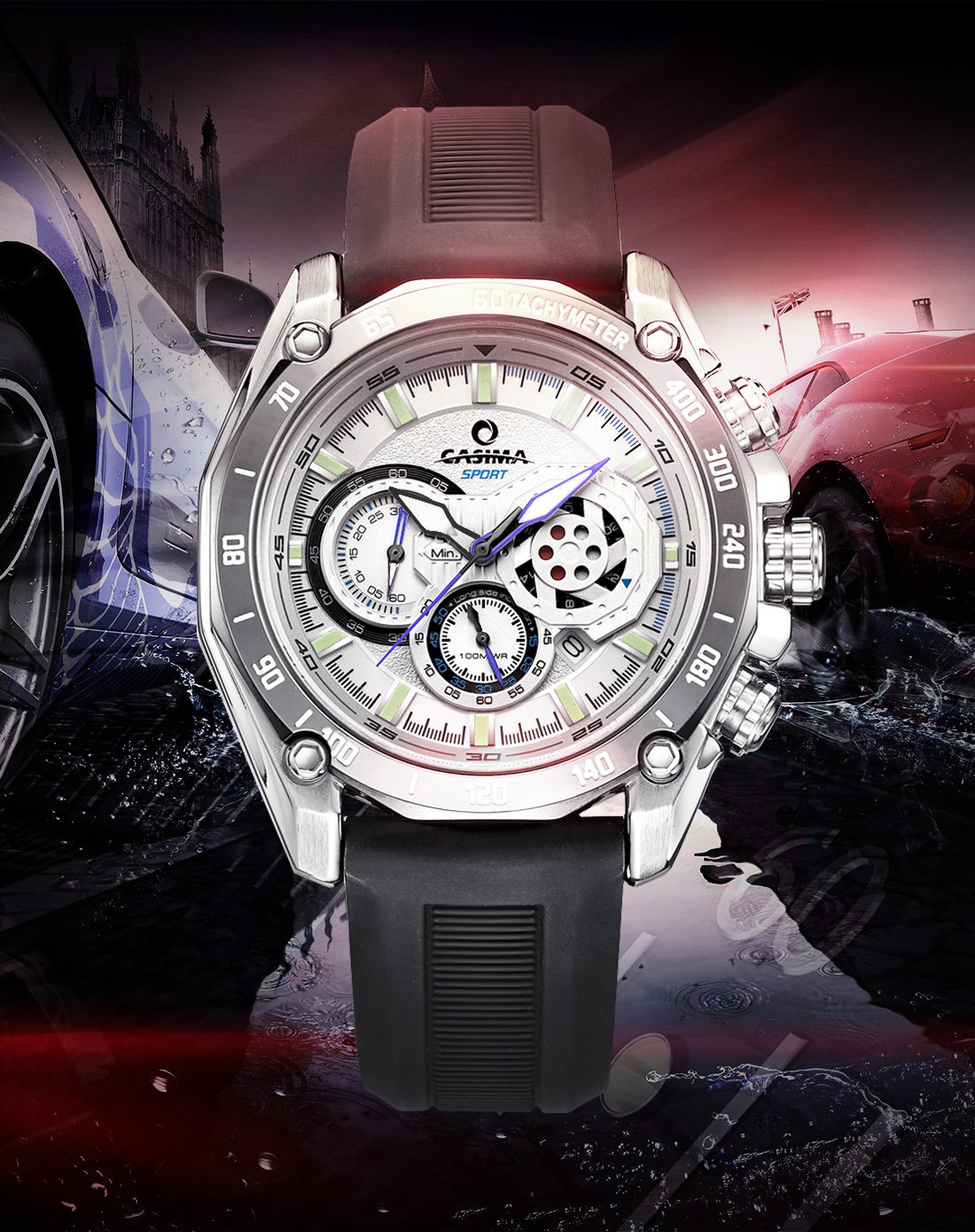 casima【速度激情】赛车表盘石英硅胶手表