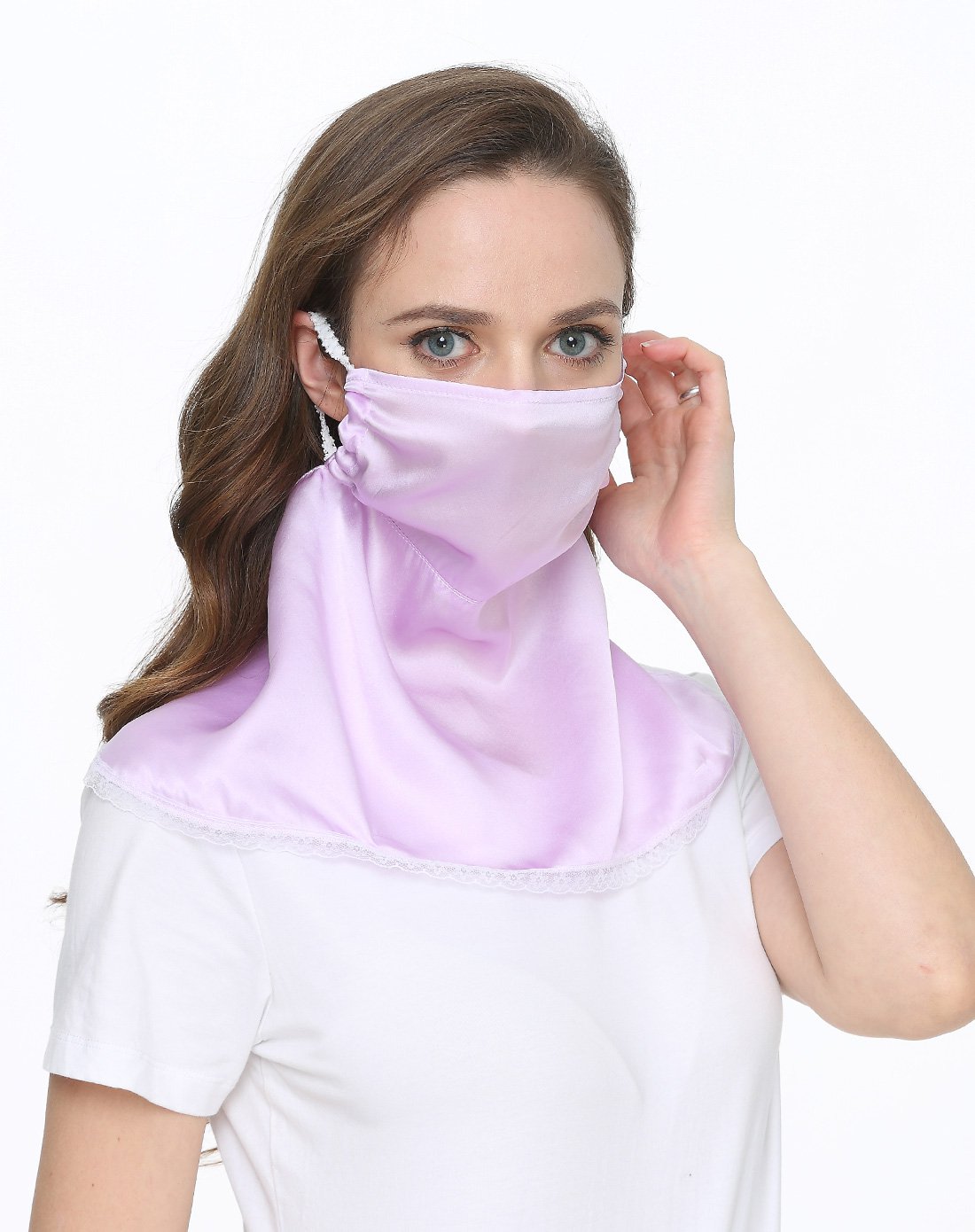 女士真丝护颈透气遮阳防紫外线口罩浅紫色