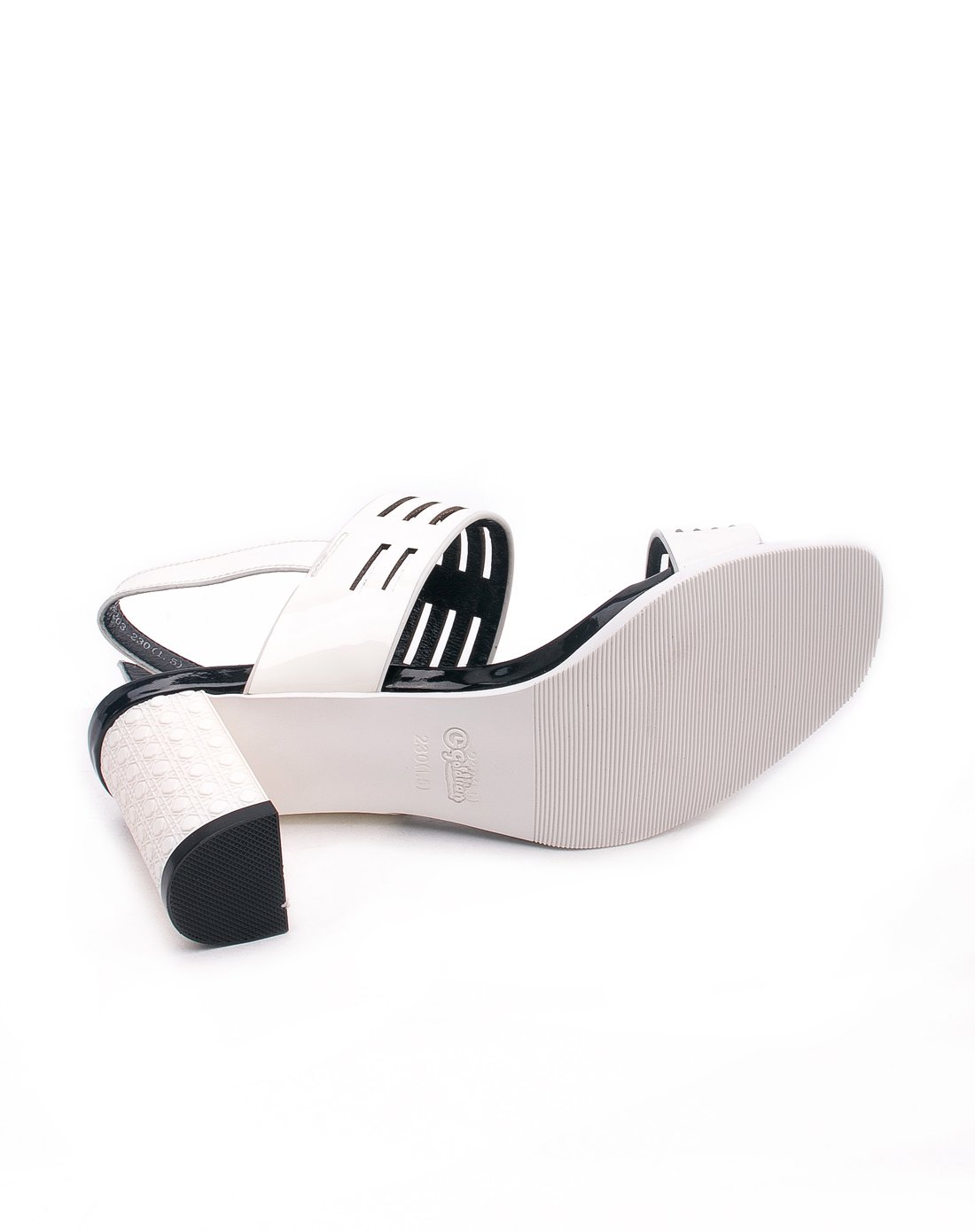 优雅牛皮革中跟凉鞋白色