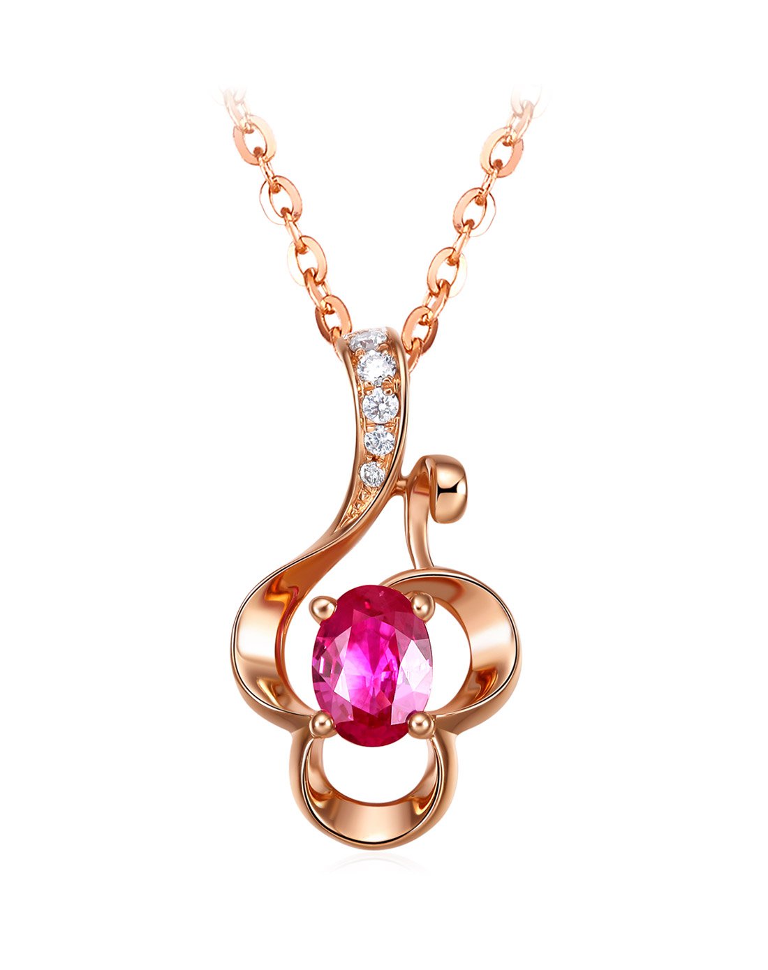 谢瑞麟18k金红独镶红宝石&钻石吊坠