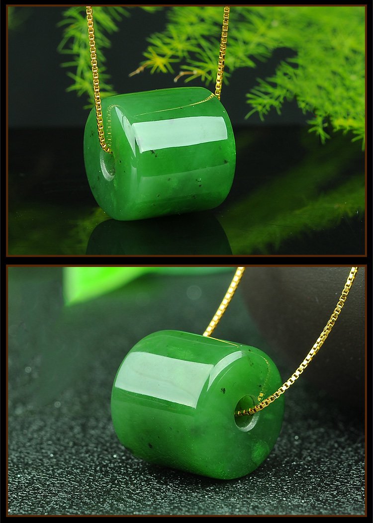 亿珍阁 和田玉碧玉菠菜绿路路通玉吊坠 附证书