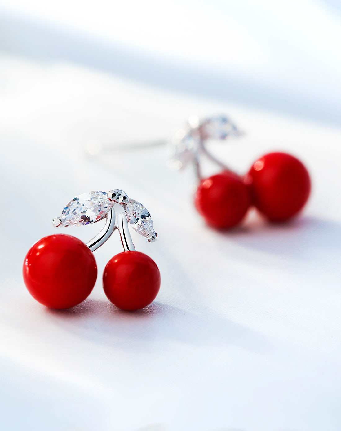 s925银可爱百搭樱桃耳钉精致送女友