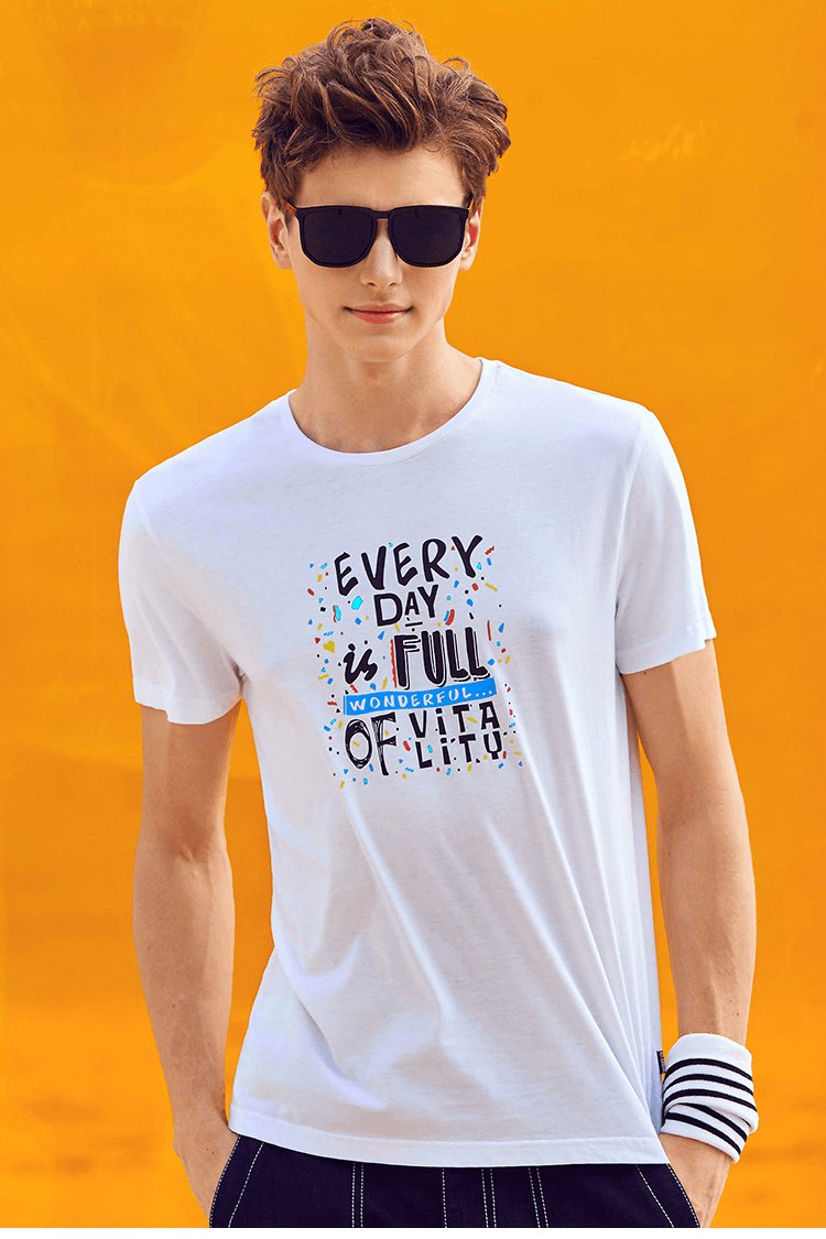 小清新字母印花修身圆领短袖t恤男