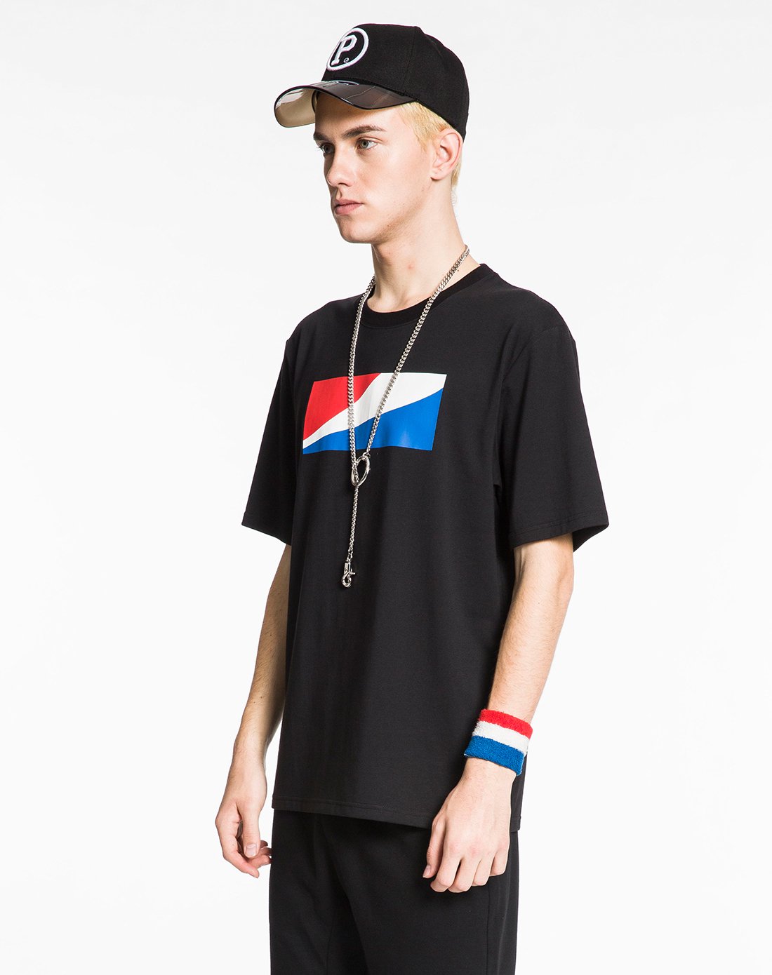 pepsi百事联名系列 男款时尚经典短袖t恤黑色