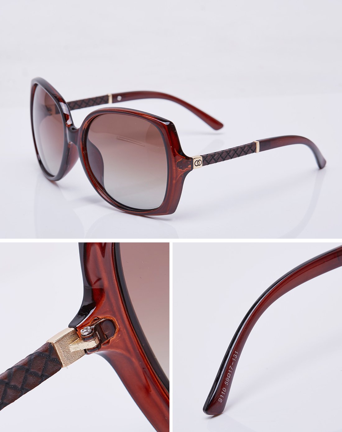 时尚方框度假百搭女士偏光太阳镜茶褐色