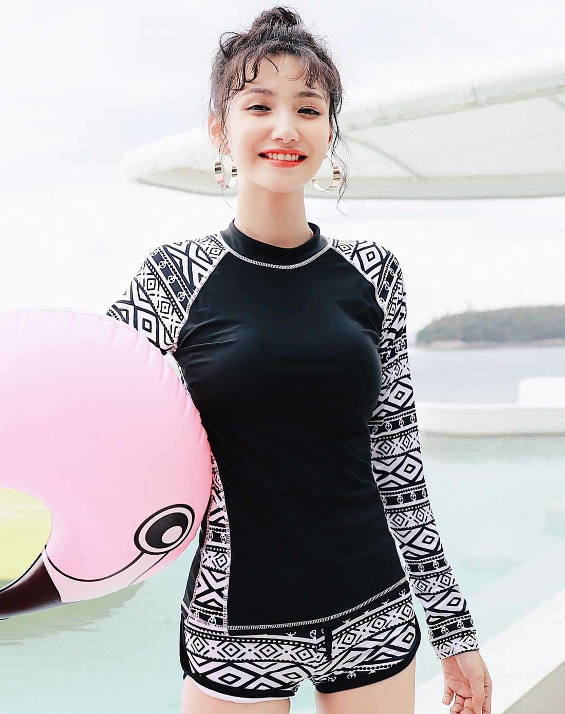 女式分体潜水服 遮阳长袖两件套度假泳衣