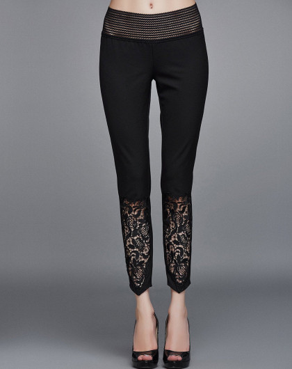 时尚显瘦绣花镂空休闲裤百搭九分裤蕾丝小脚裤