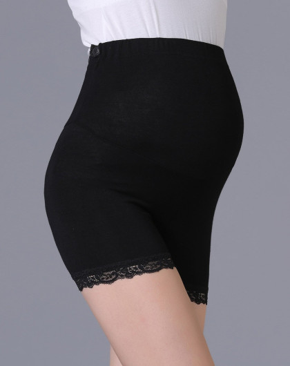 孕妇黑色舒适人棉安全裤蕾丝边安全裤