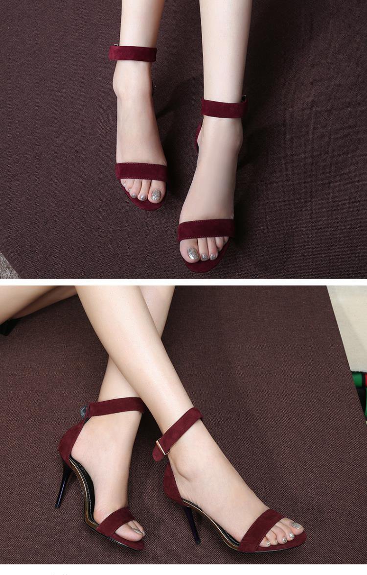 新款羊猄潮流时尚细高跟一字带宴会优雅高跟凉鞋