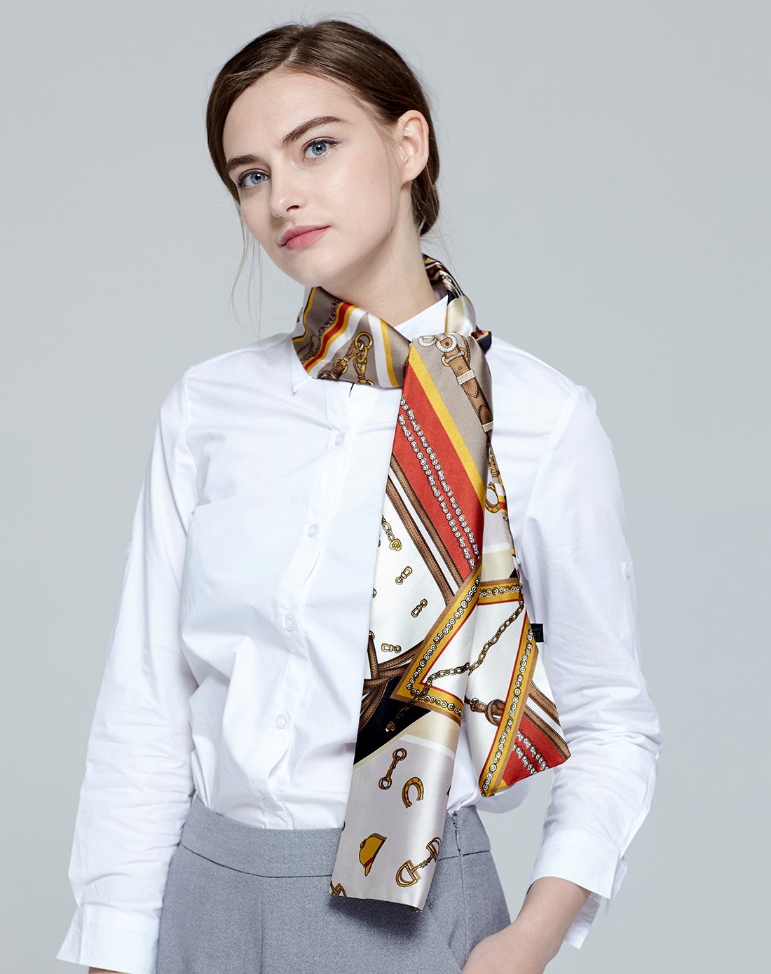 丝巾女百搭长款欧式缎面小领巾双面小丝巾围巾