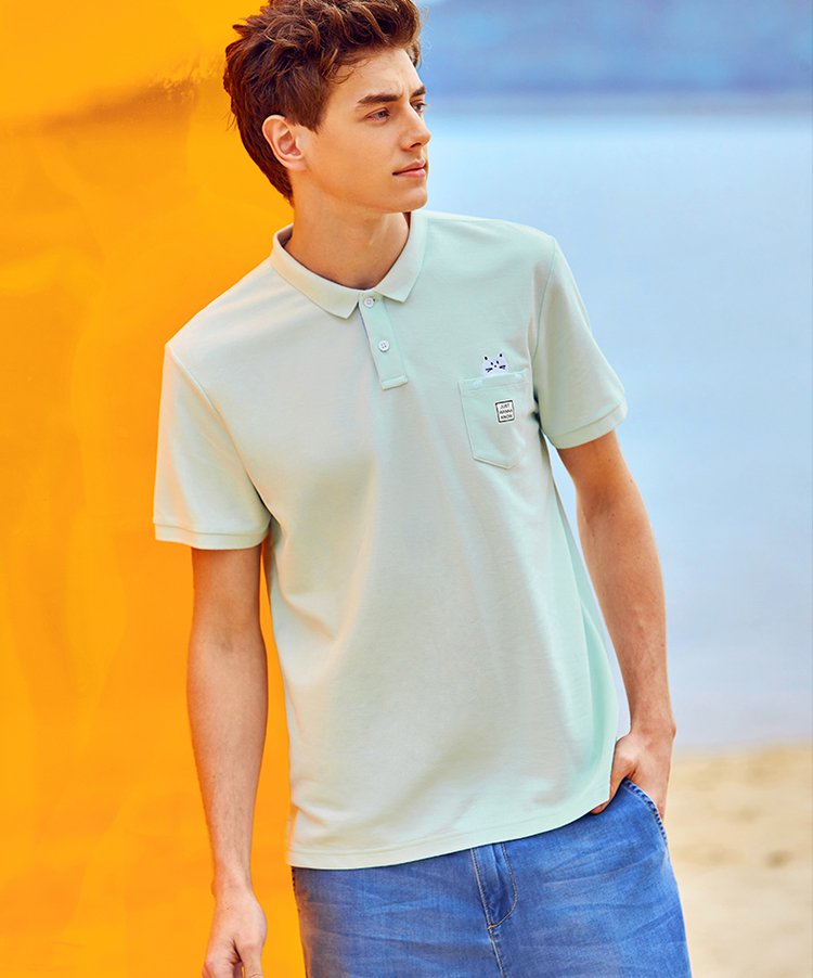 舒适简约趣味弹力修身珠地棉短袖polo衫