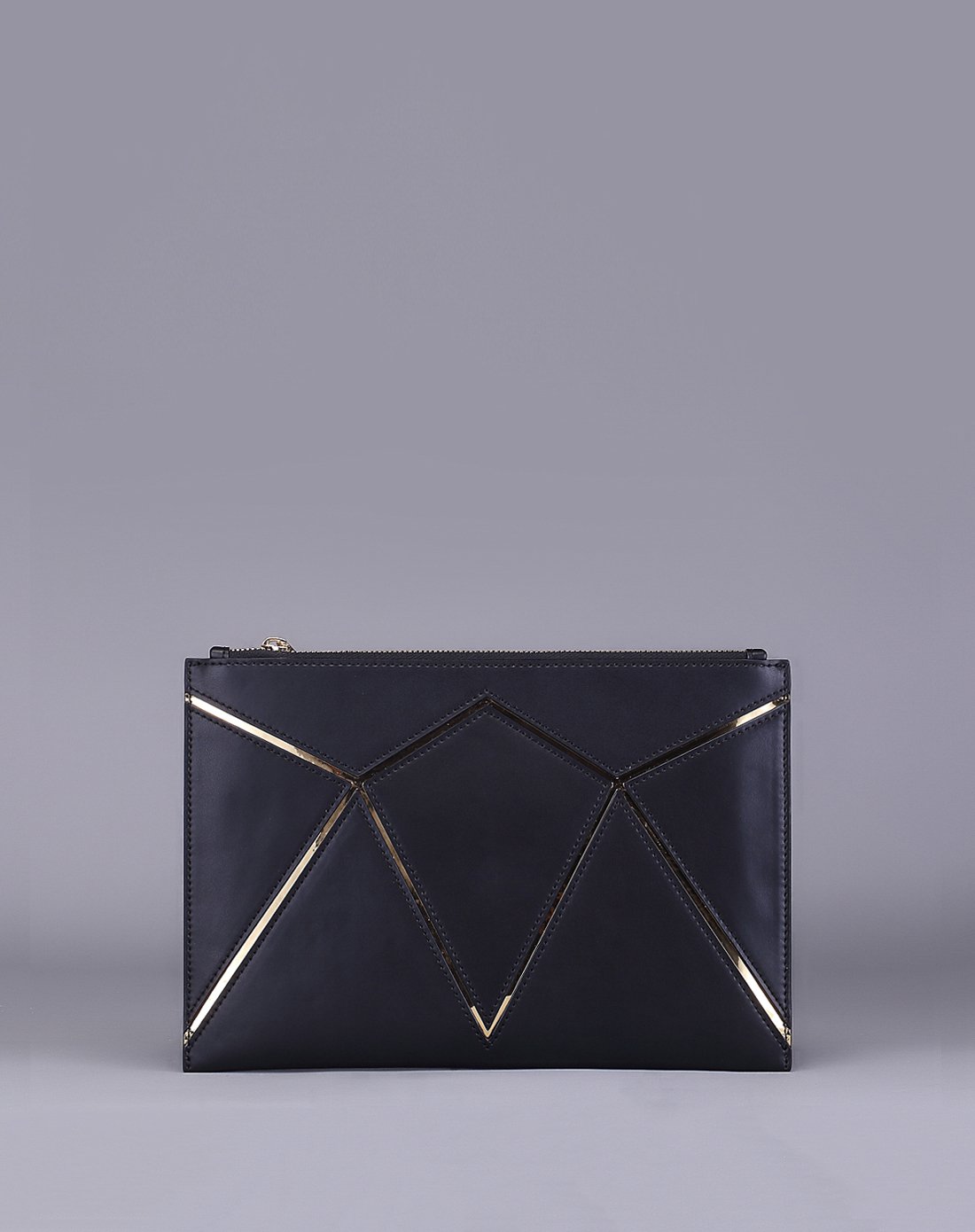 新款牛皮朋克金属风菱形手拿包黑色