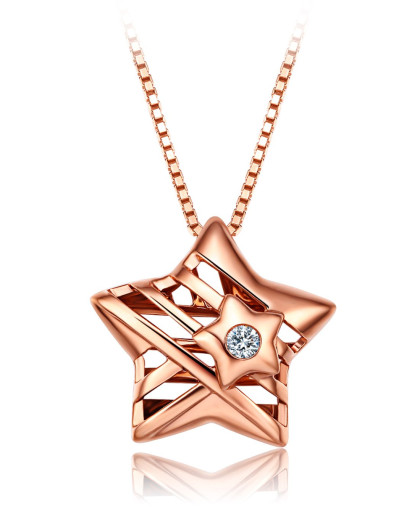 谢瑞麟18k金钻石吊坠女款时尚幸运星系列玫瑰金项坠